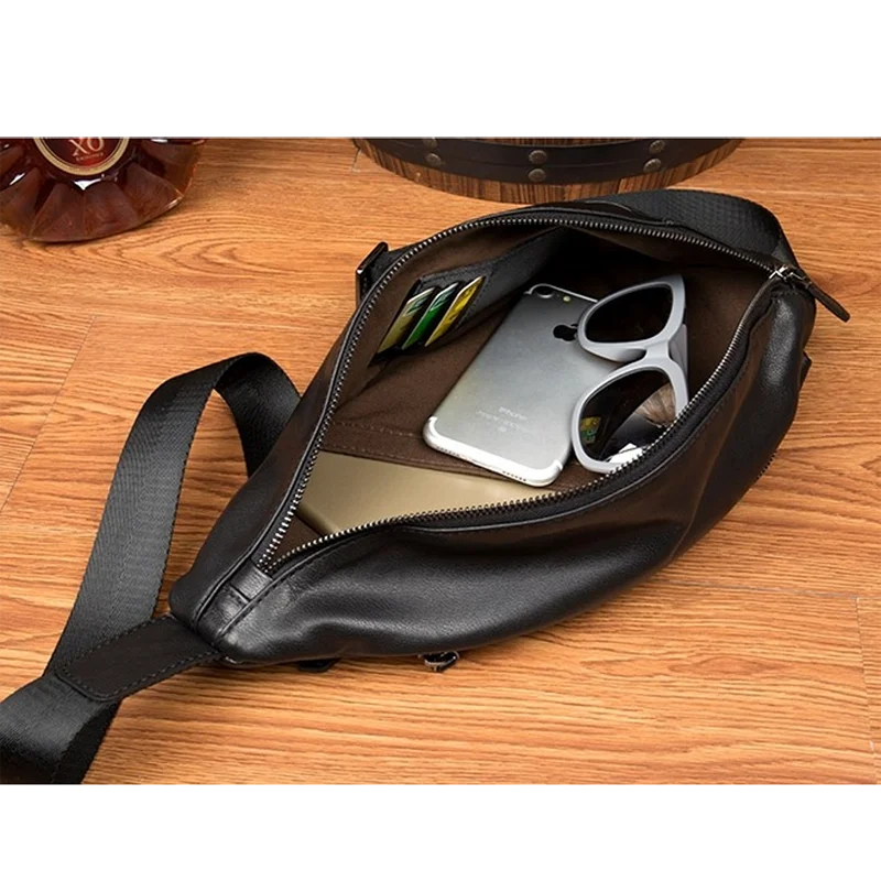 Leather Men's Chest Bag Messenger Shoulder Bag