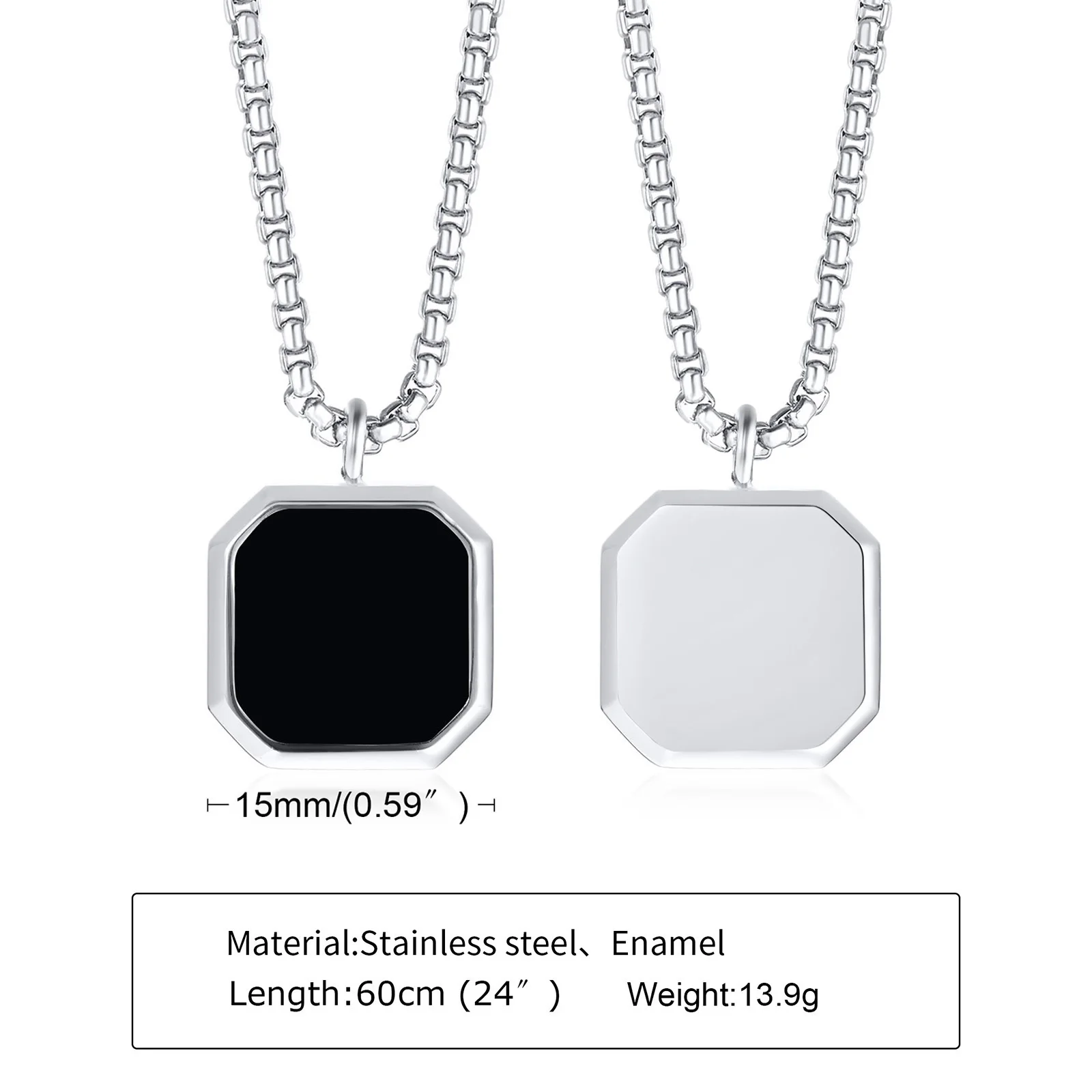 Korean Style Black Enamel Square Pendant