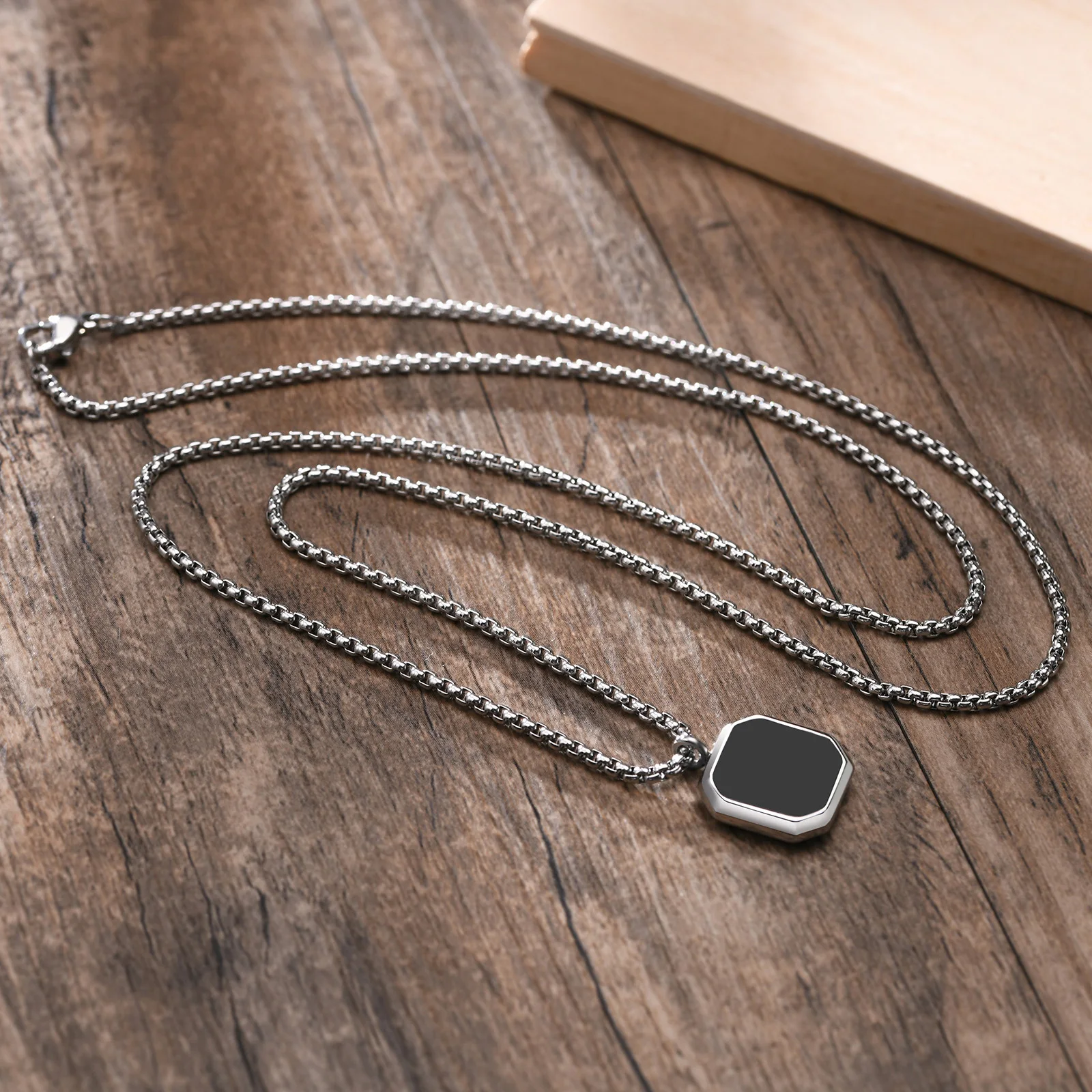 Korean Style Black Enamel Square Pendant