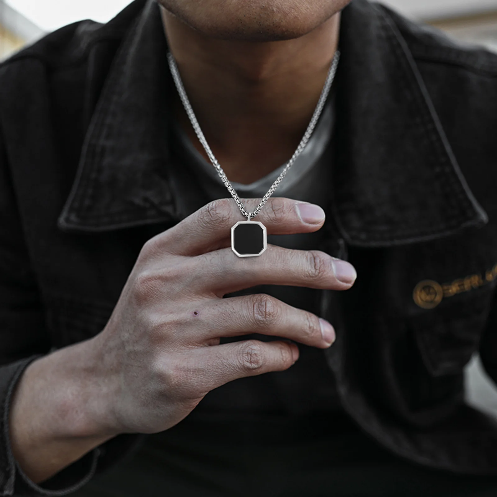 Korean Style Black Enamel Square Pendant