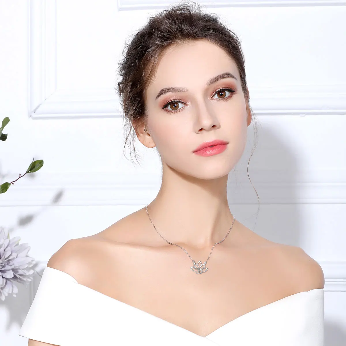 Real 925 Silver Blooming Lotus Pendant Necklace