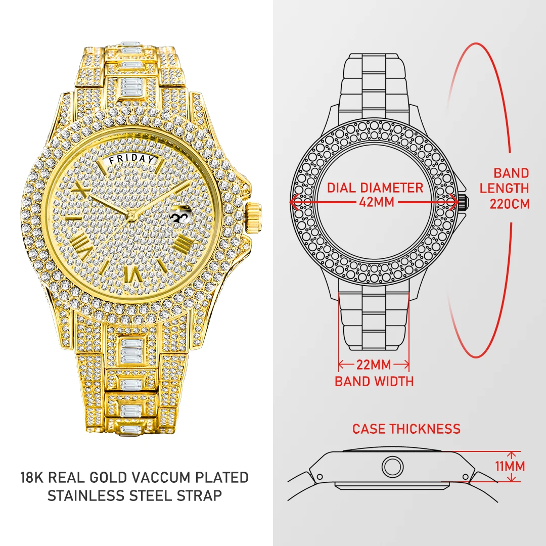 Luxury Gold Full Diamond Mens Watches