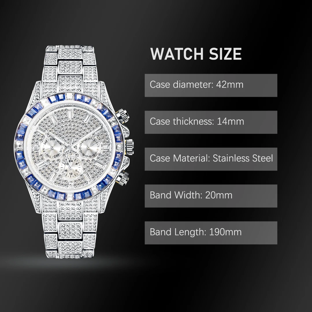 Iced Out Luxury Calendar Quartz Business Watch