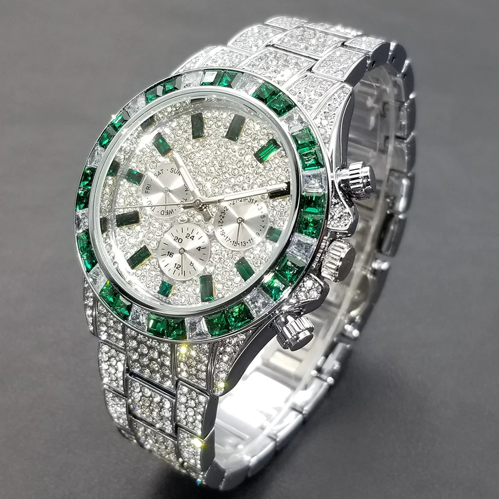 Iced Out Luxury Calendar Quartz Business Watch