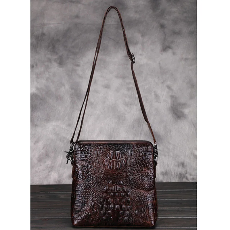 Men's Retro Genuine Leather Croc Pattern Bag