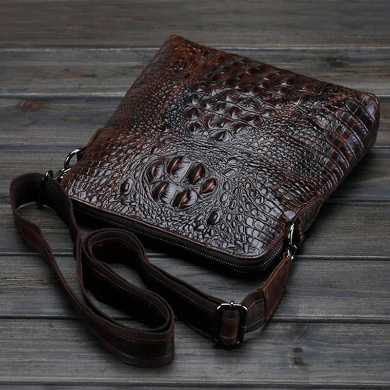 Men's Retro Genuine Leather Croc Pattern Bag