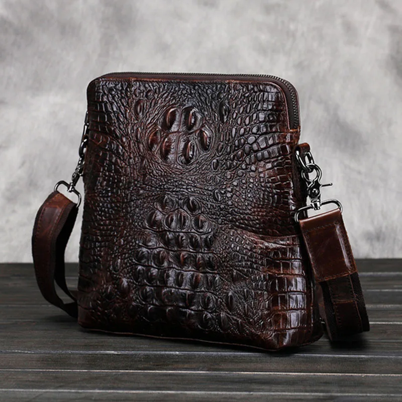 Men's Retro Genuine Leather Croc Pattern Bag