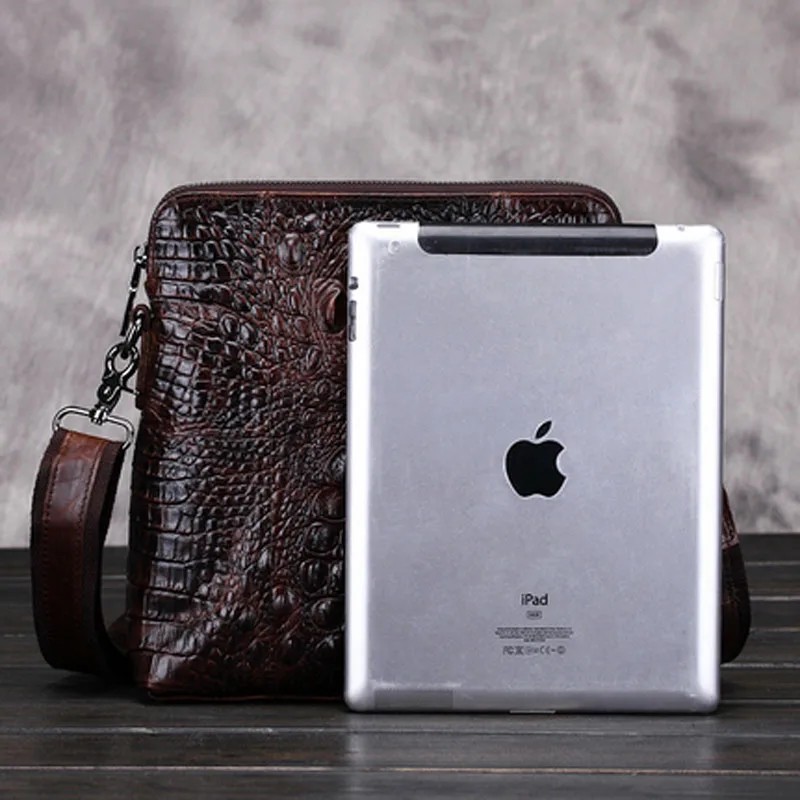Men's Retro Genuine Leather Croc Pattern Bag
