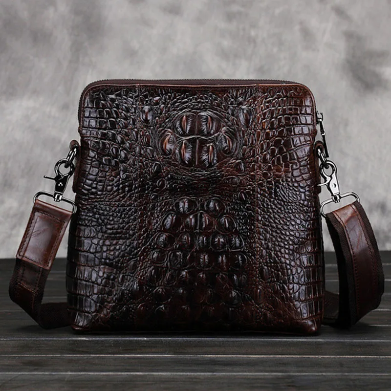 Men's Retro Genuine Leather Croc Pattern Bag