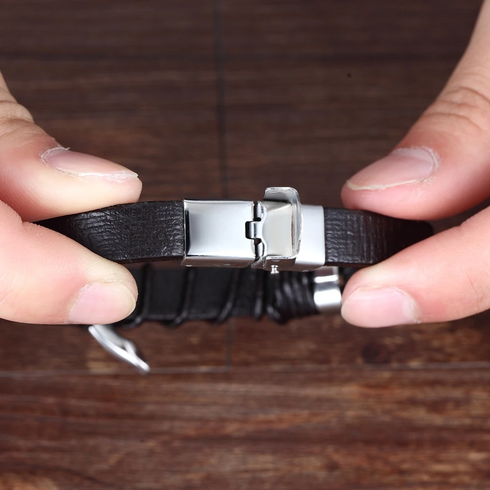 Men's Brown Black Leather Infinity Bracelet
