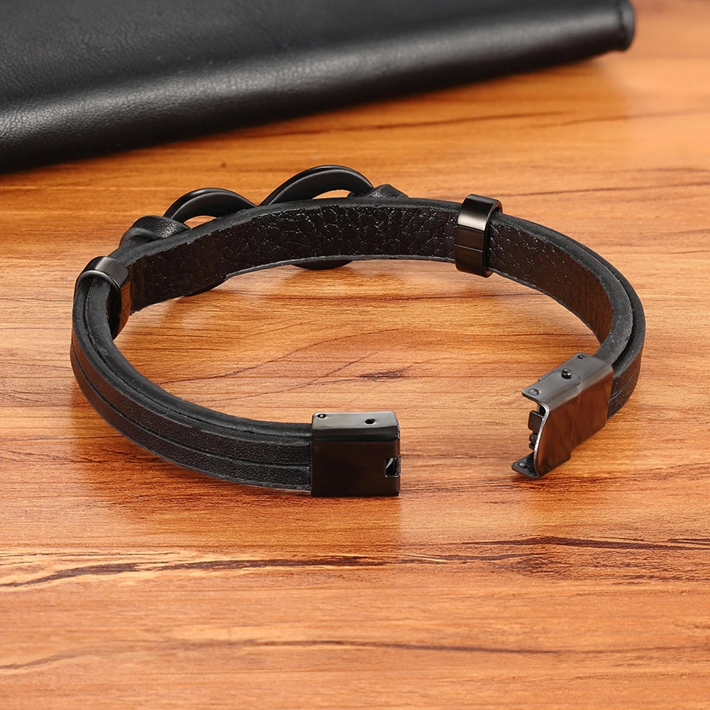 Men's Brown Black Leather Infinity Bracelet