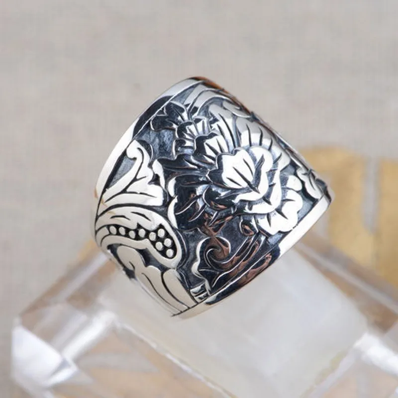New S925 Silver Wide Face Ring For Men