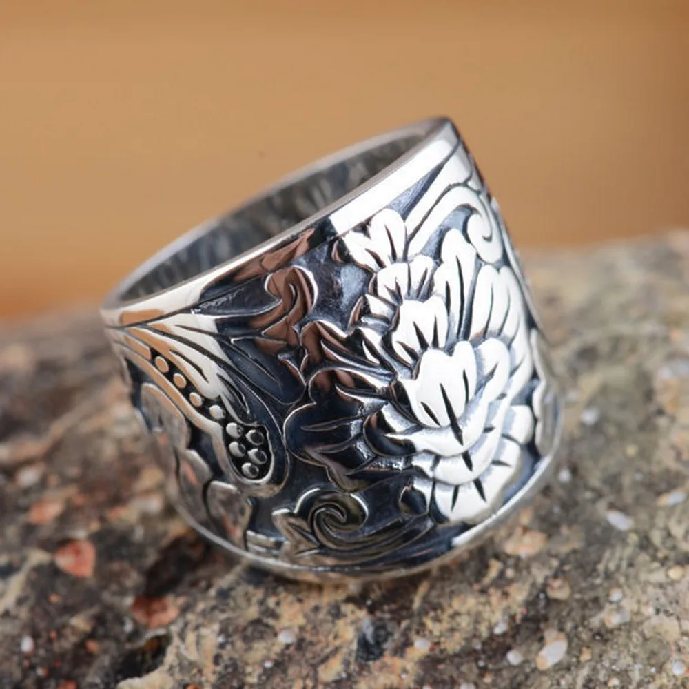New S925 Silver Wide Face Ring For Men