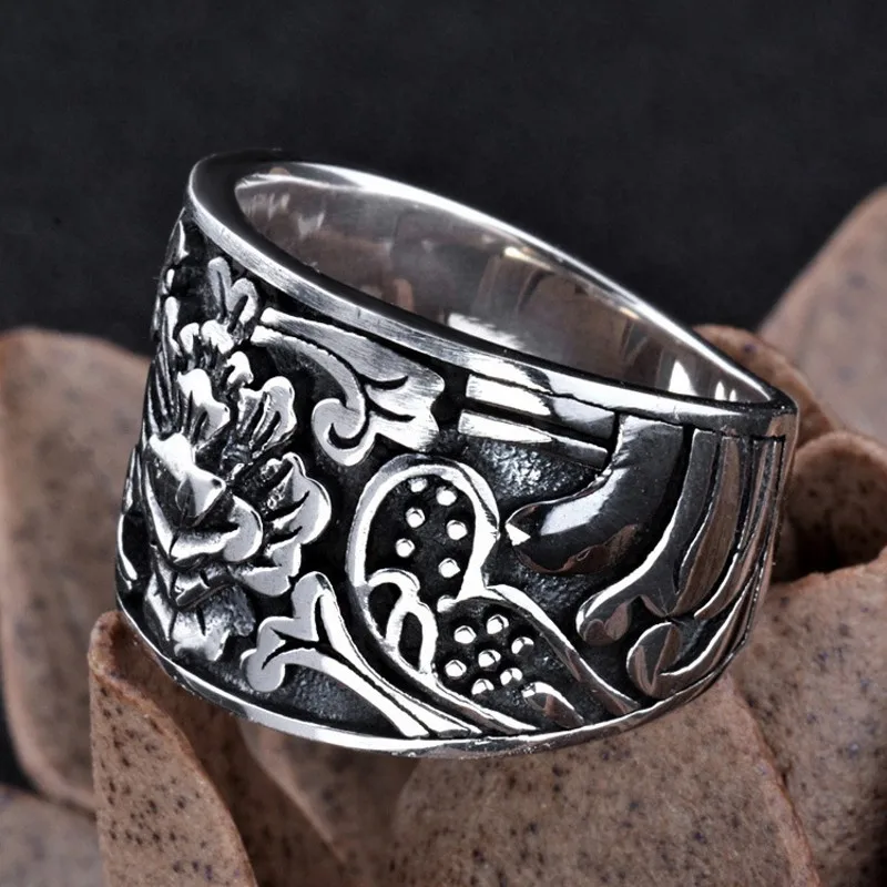 New S925 Silver Wide Face Ring For Men