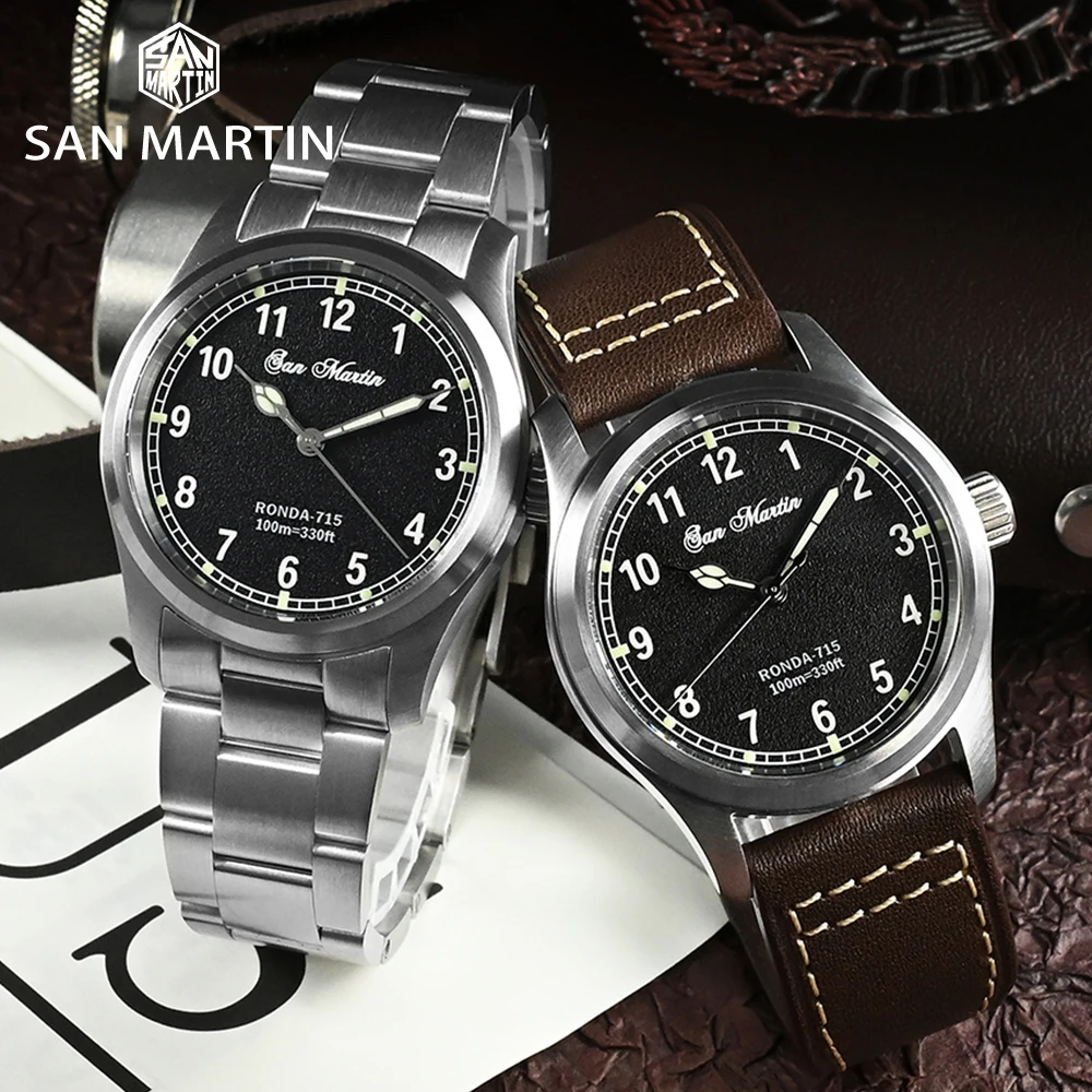 San Martin Mens Pilot Watch 37mm RONDA 715