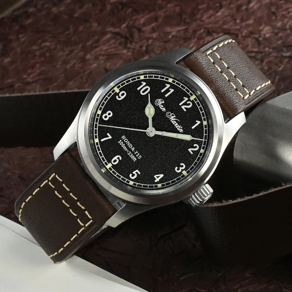 San Martin Mens Pilot Watch 37mm RONDA 715