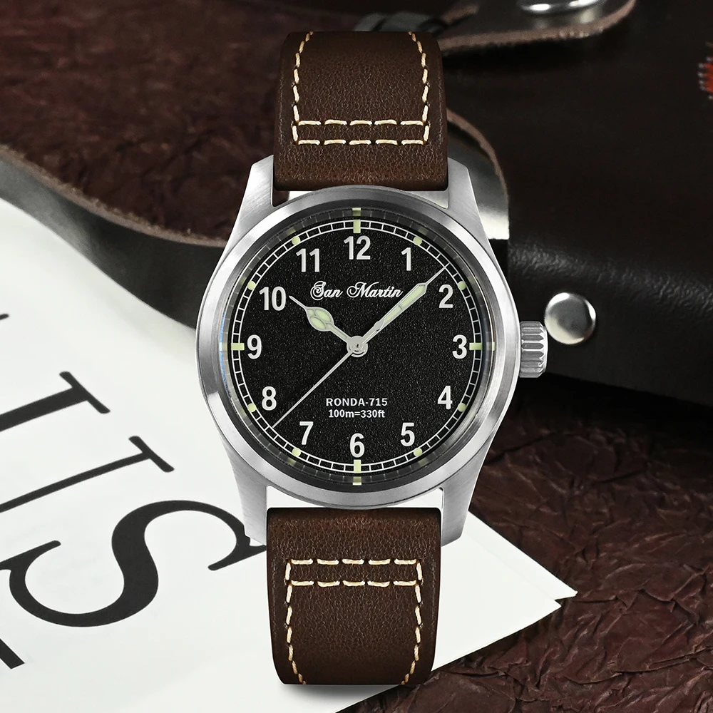 San Martin Mens Pilot Watch 37mm RONDA 715