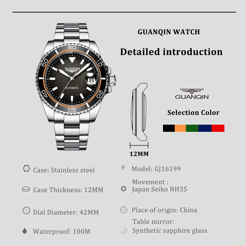 New 2022 Guanqin Sport Watch Japan NH35A Movt