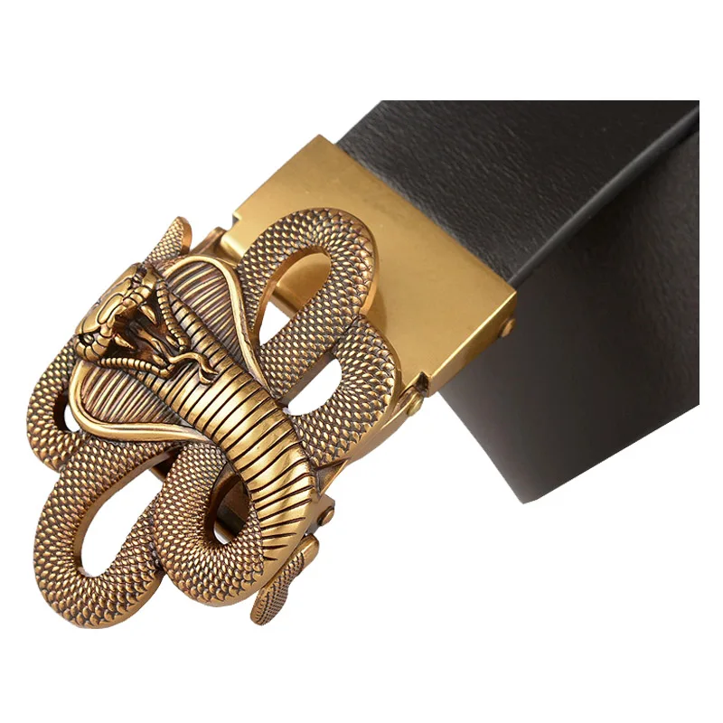 Western Snake Buckle Leather Automatic Belt