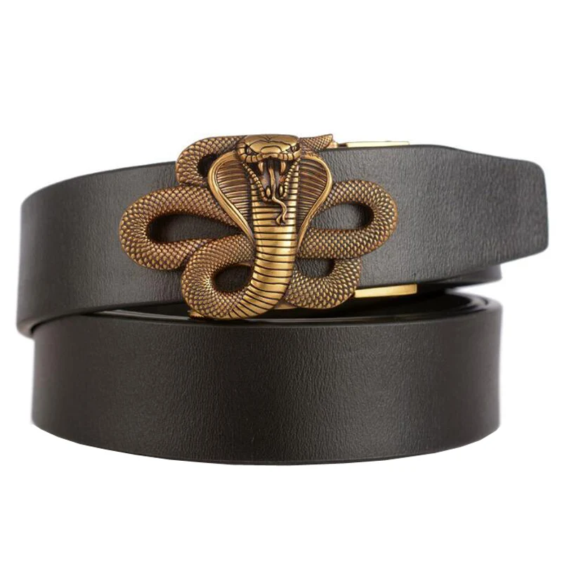 Western Snake Buckle Leather Automatic Belt