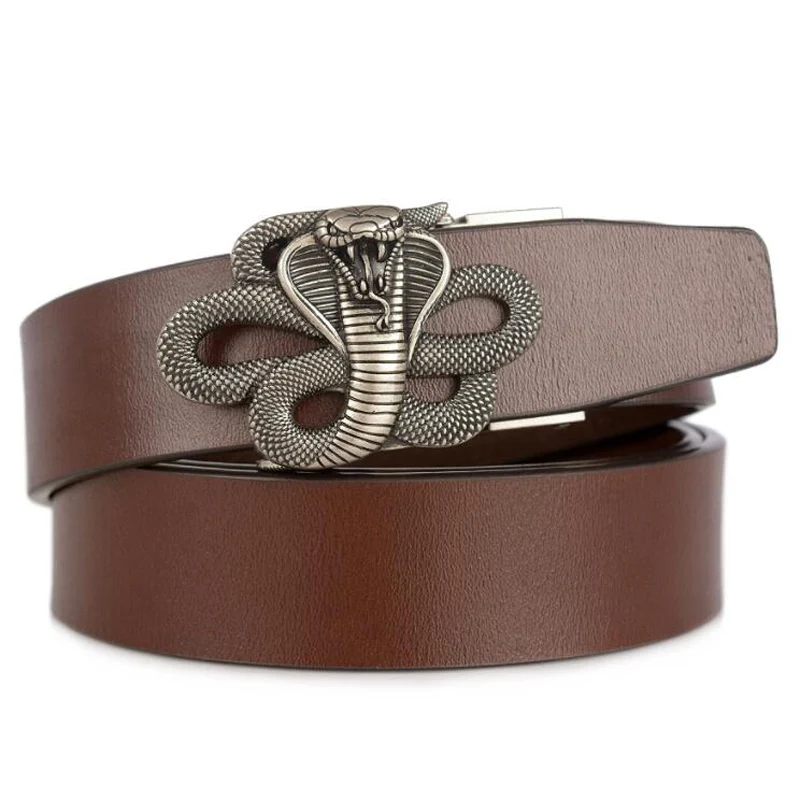 Western Snake Buckle Leather Automatic Belt