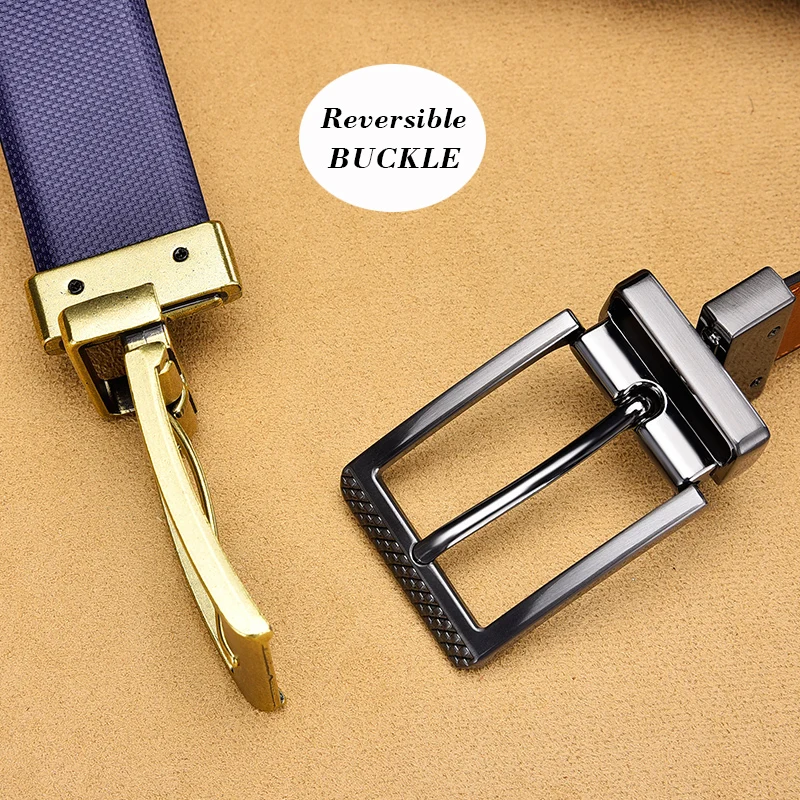 Men's Classic Dress Belt Reversible Rotated Buckle