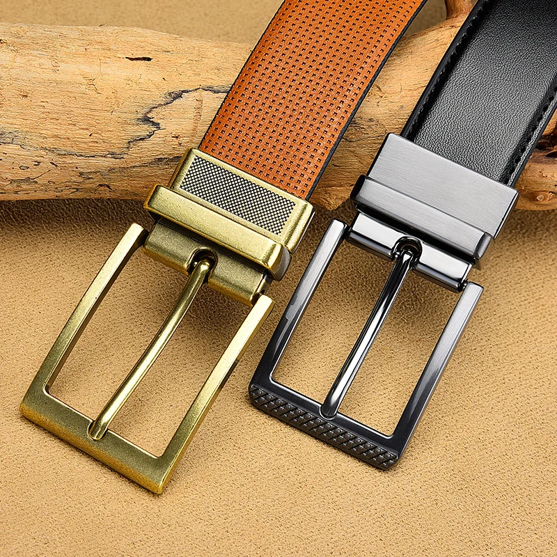 Men's Classic Dress Belt Reversible Rotated Buckle