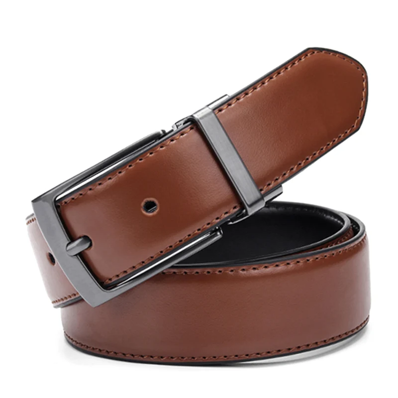 Men's Leather Reversible Belt 2 Sided Brown Black