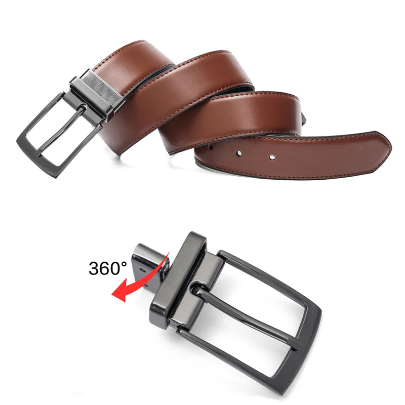 Men's Leather Reversible Belt 2 Sided Brown Black