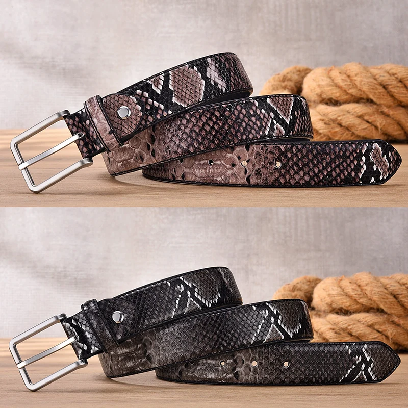 Men's Snake Skin Pattern Genuine Leather Dress Belt