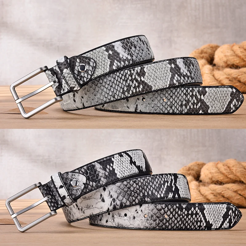 Men's Snake Skin Pattern Genuine Leather Dress Belt