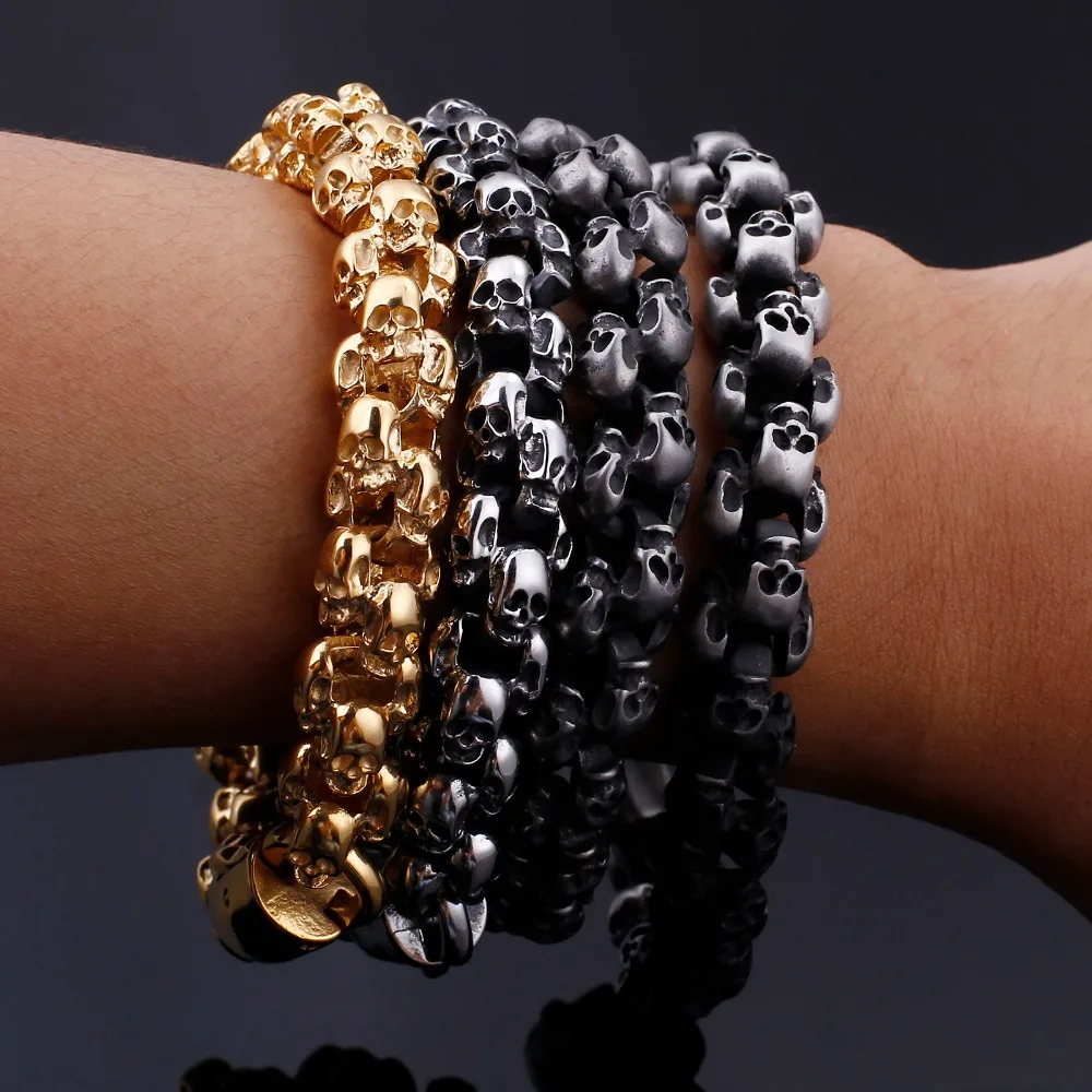 Link Chain Gothic Skull Bracelets Stainless Steel