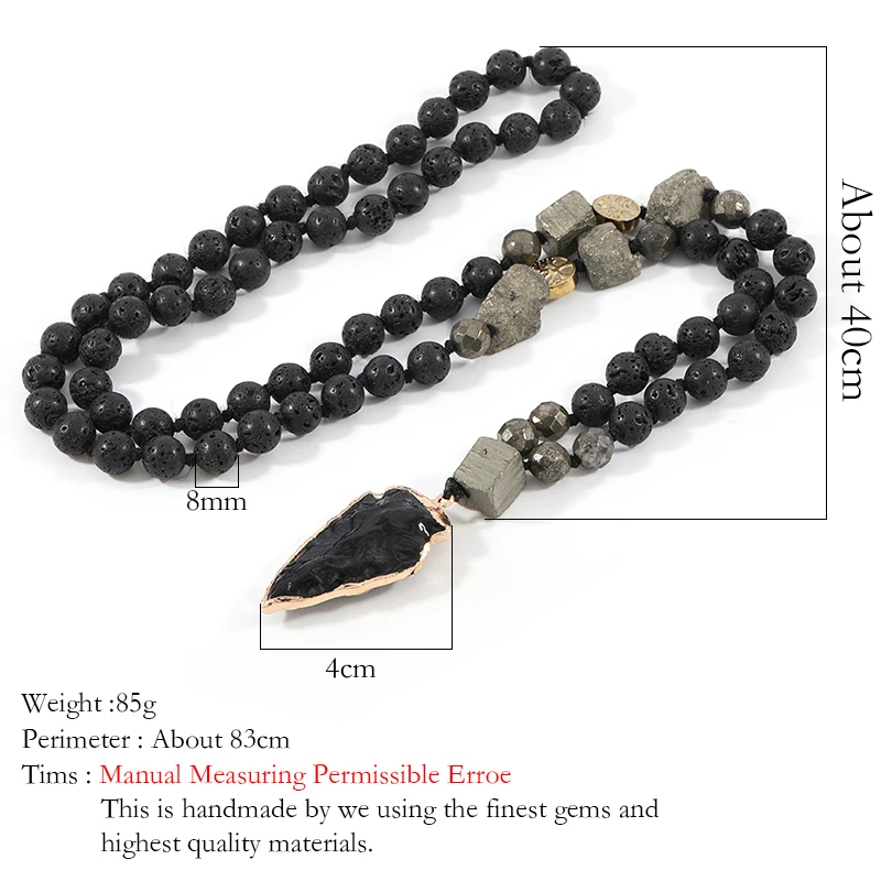 Natural Lava Stone Necklace Arrow Pendant