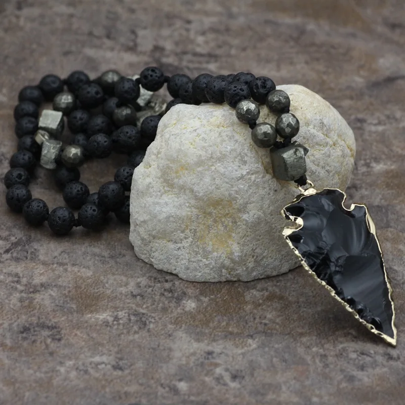 Natural Lava Stone Necklace Arrow Pendant