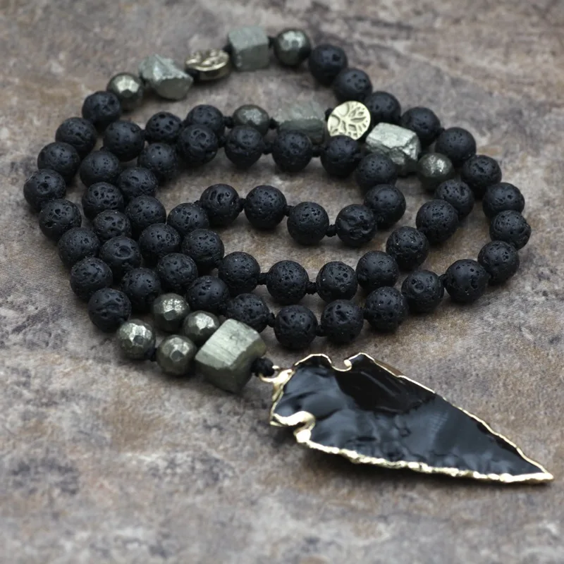 Natural Lava Stone Necklace Arrow Pendant