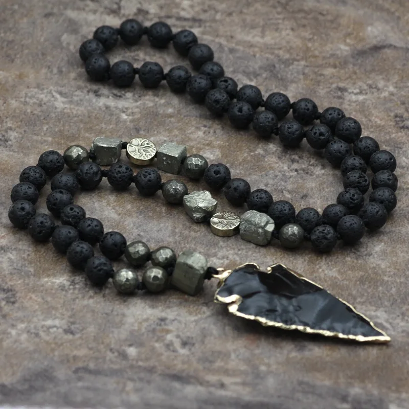 Natural Lava Stone Necklace Arrow Pendant