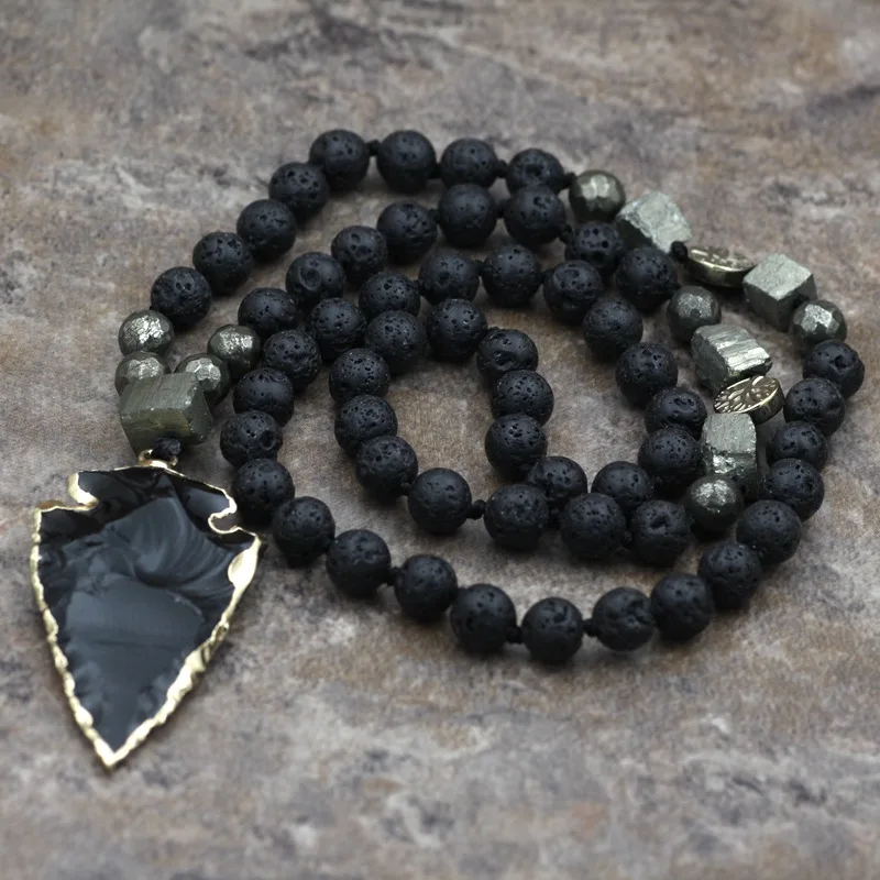 Natural Lava Stone Necklace Arrow Pendant