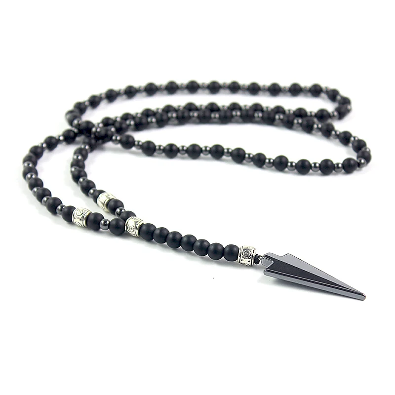 Black Onyx Gemstone Necklace With Arrowhead Pendant