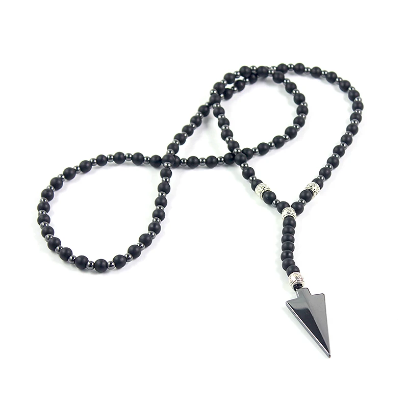 Black Onyx Gemstone Necklace With Arrowhead Pendant