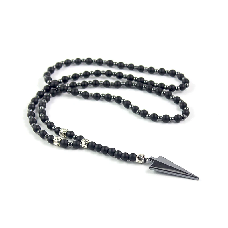 Black Onyx Gemstone Necklace With Arrowhead Pendant