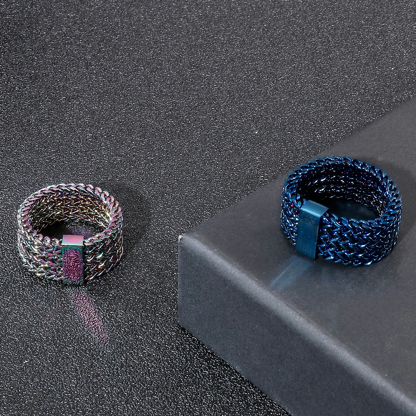 Hip Hop Rock Multicolor Stainless Steel Mesh Ring