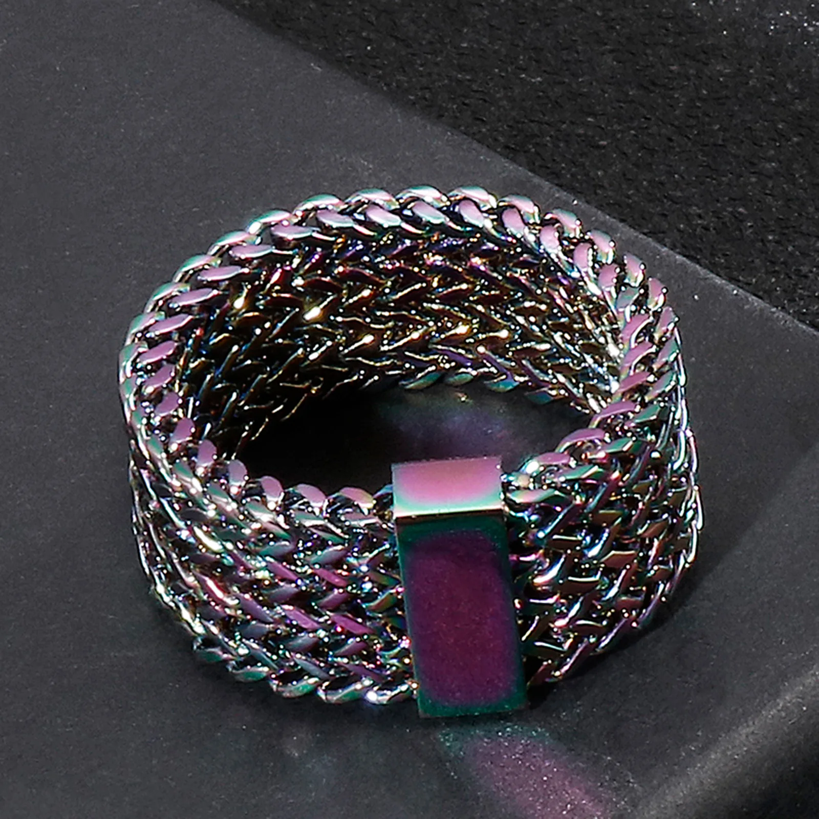 Hip Hop Rock Multicolor Stainless Steel Mesh Ring