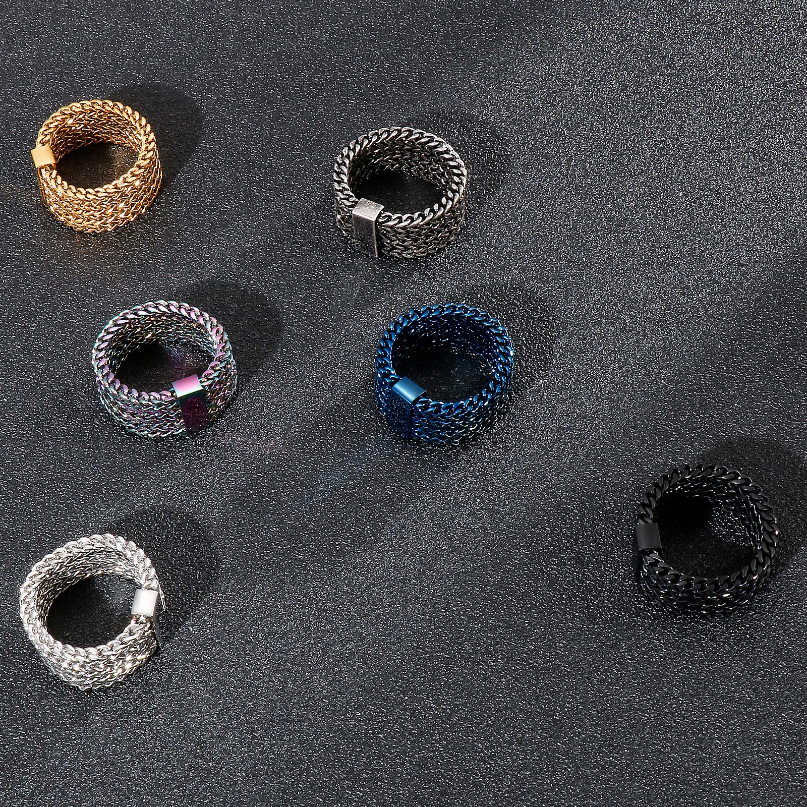Hip Hop Rock Multicolor Stainless Steel Mesh Ring