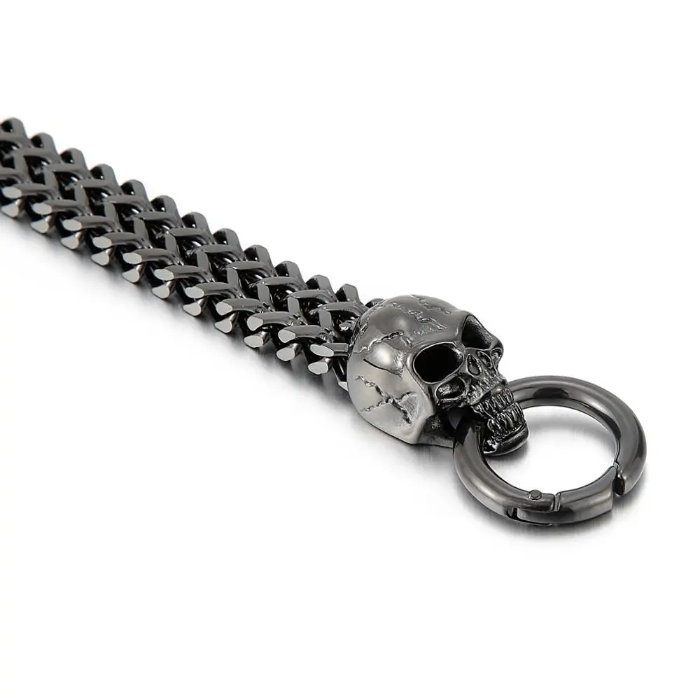 Stainless Steel Skull Heads Franco Link Curb Chain Bracelet