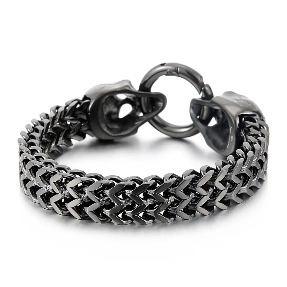 Stainless Steel Skull Heads Franco Link Curb Chain Bracelet