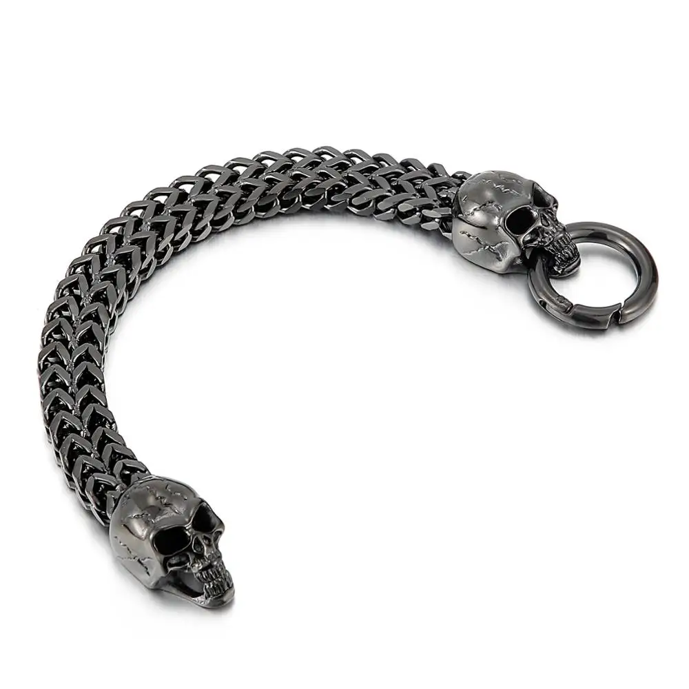 Stainless Steel Skull Heads Franco Link Curb Chain Bracelet