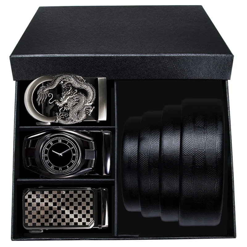 Men's Click Belt Ratchet Black with 3 Automatic Buckles