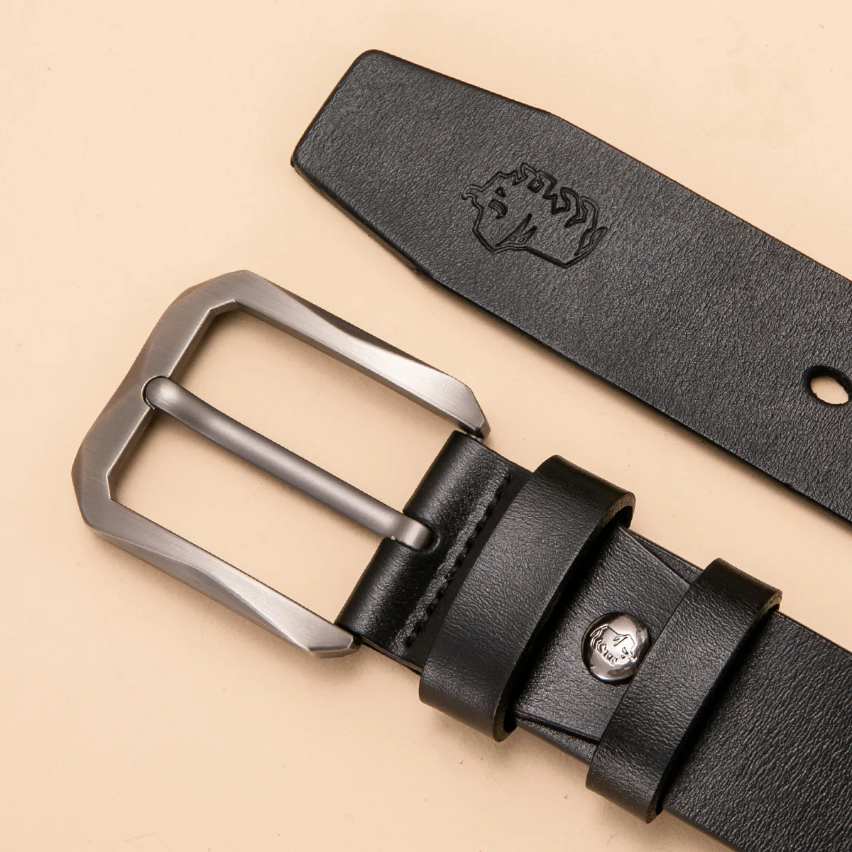 Casual Leather Belt with Single Prong Buckle for Jeans