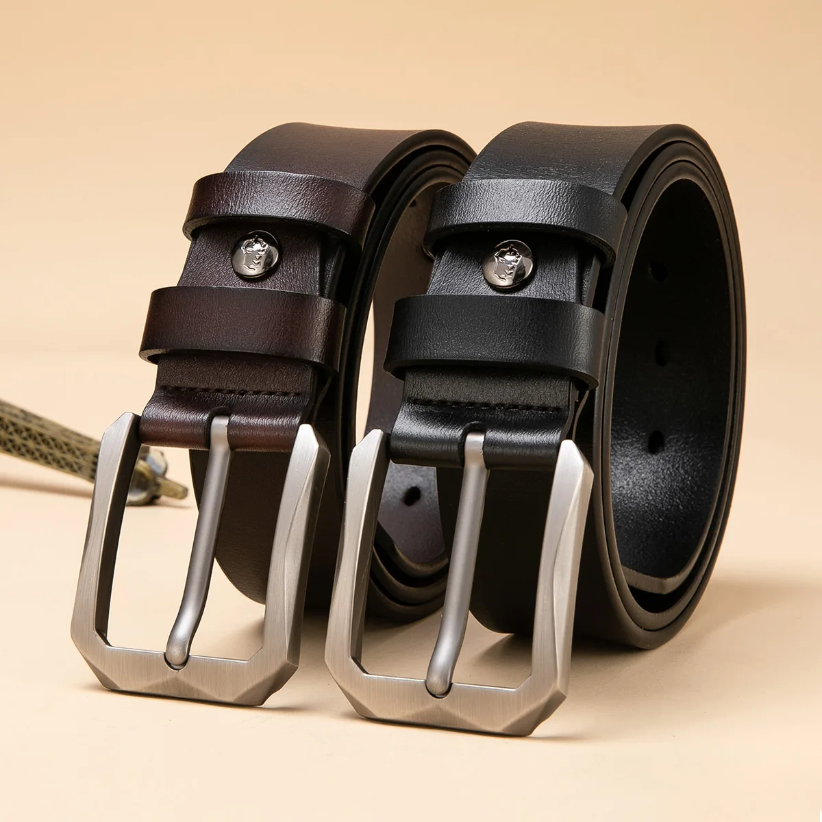 Casual Leather Belt with Single Prong Buckle for Jeans