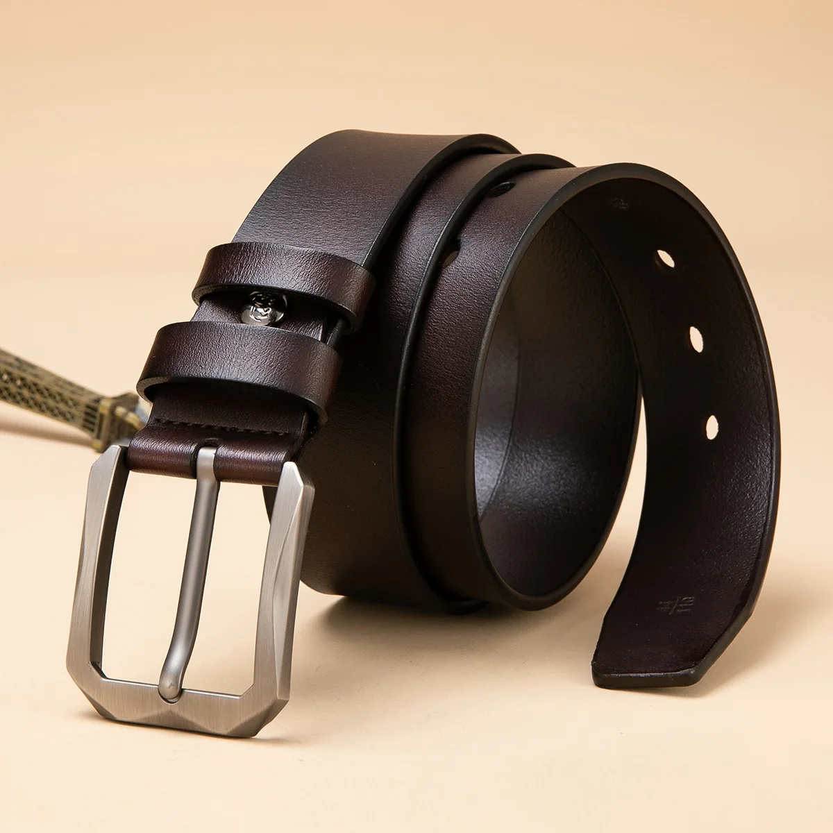 Casual Leather Belt with Single Prong Buckle for Jeans